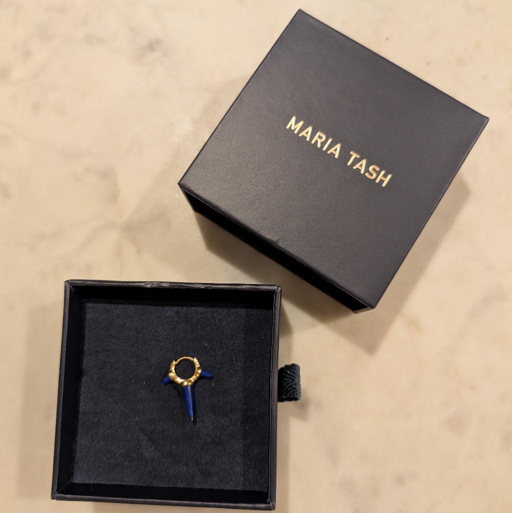 Maria Tash Lapis Triple Long Spike Diamond Eternity Hoop Earring, Og $660